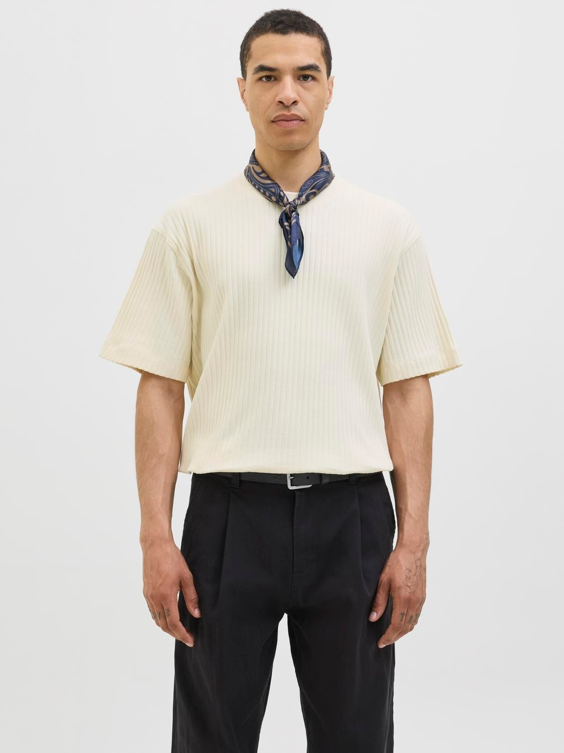 JACK & JONES JJEURBAN edge structure tee in antique white 1 - Image 1
