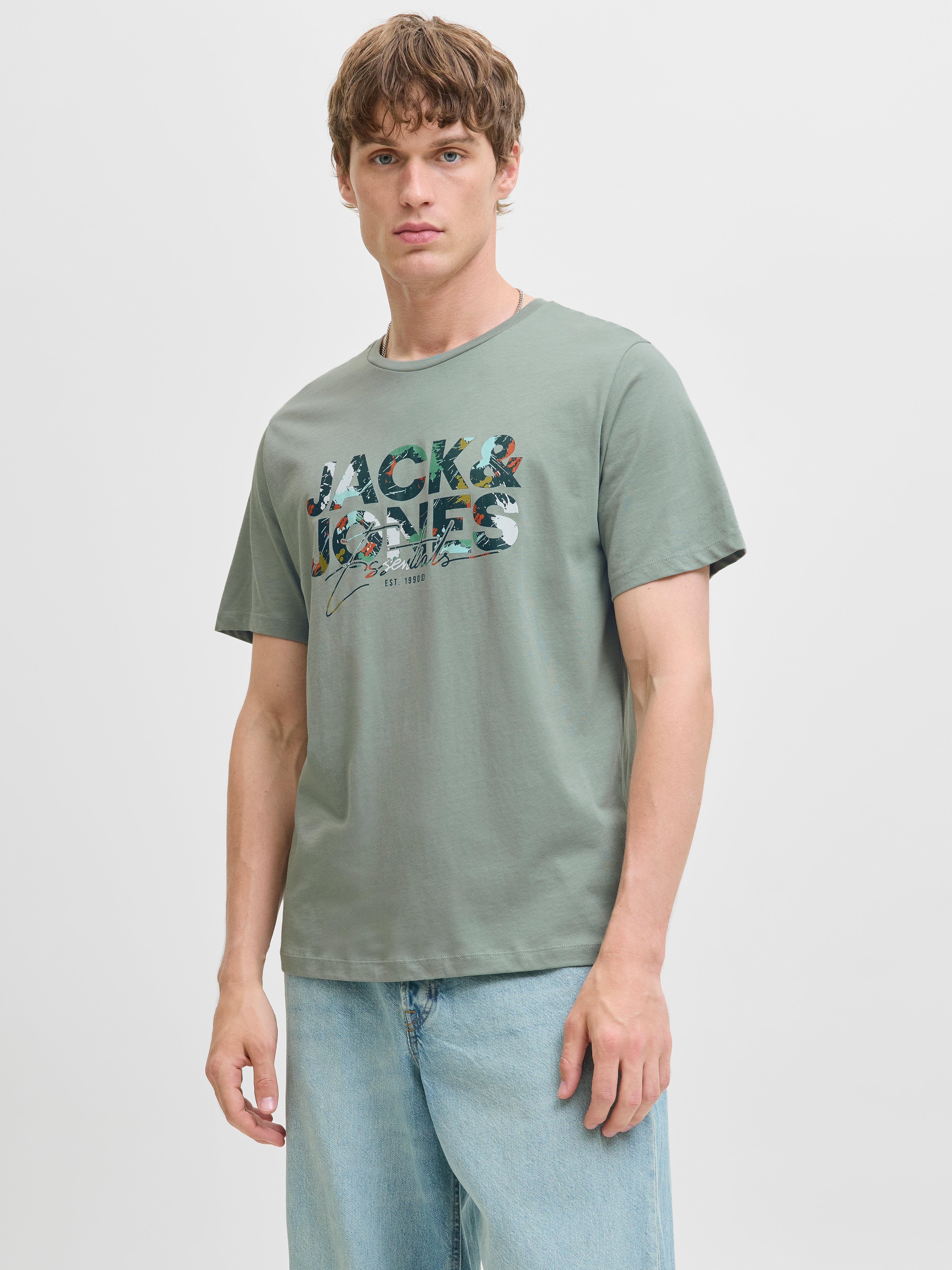 JACK & JONES JJGEPLAS tee crew neck in iceberg green - Image 1