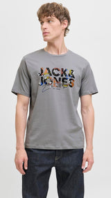 JACK & JONES JJGEPLAS tee crew neck in ultimate grey - Image 1