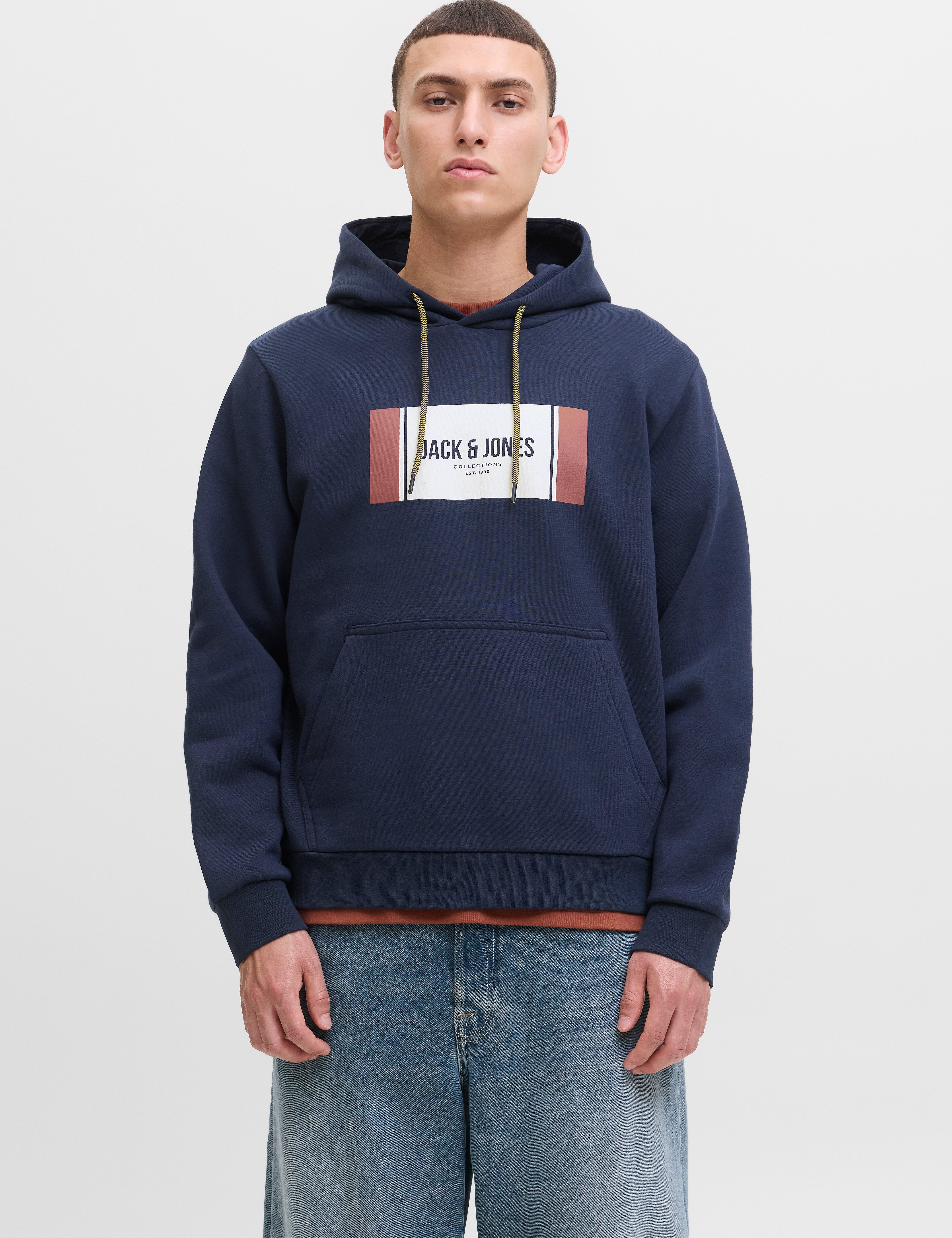 JACK & JONES JJHAYATO sweat hood - navy blazer