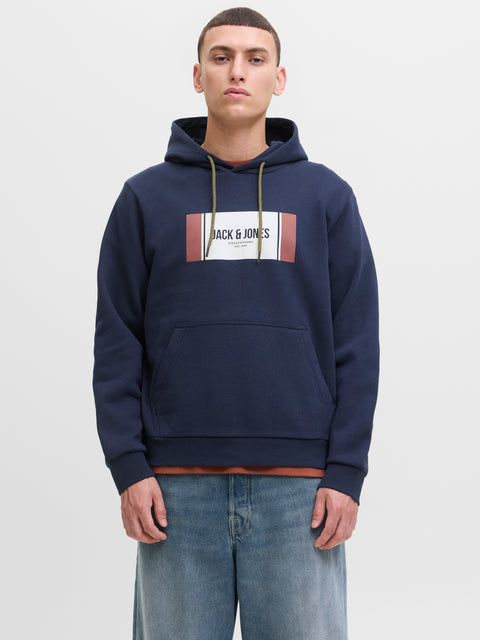 JACK & JONES JJHAYATO sweat hood in navy blazer