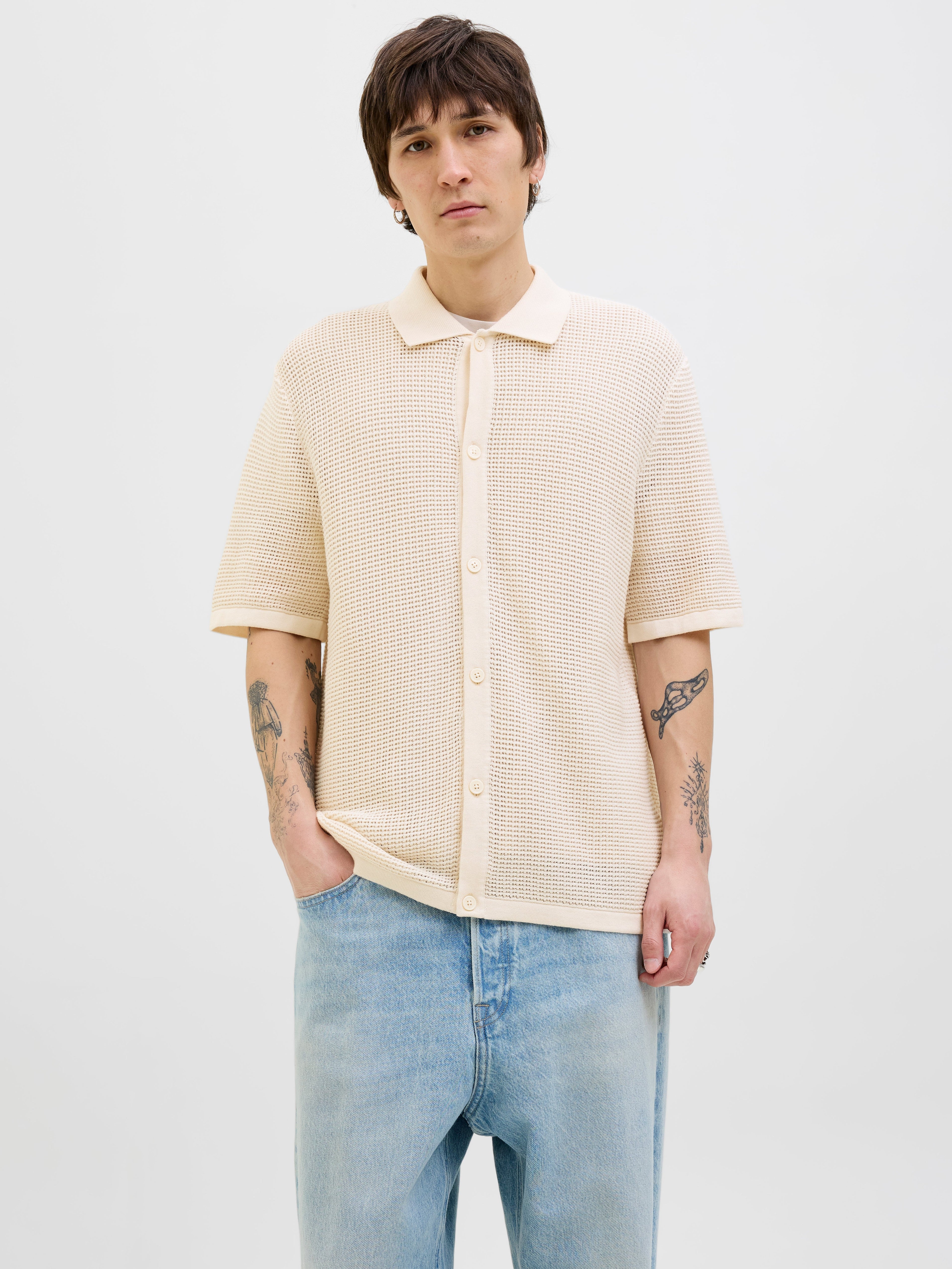 JACK & JONES JORALMERIA knit polo in sea salt - Image 1
