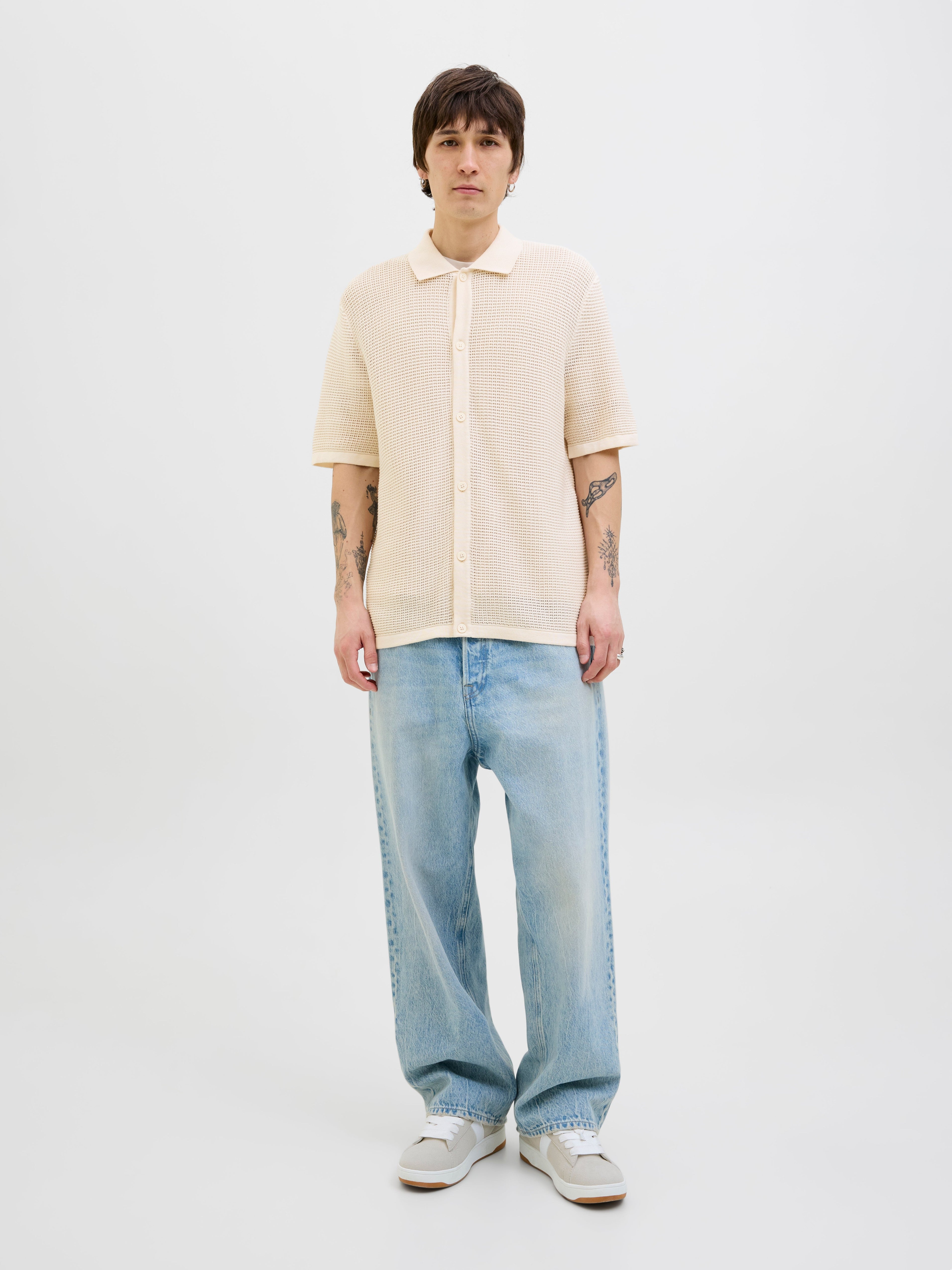 JACK & JONES JORALMERIA knit polo in sea salt - Image 4