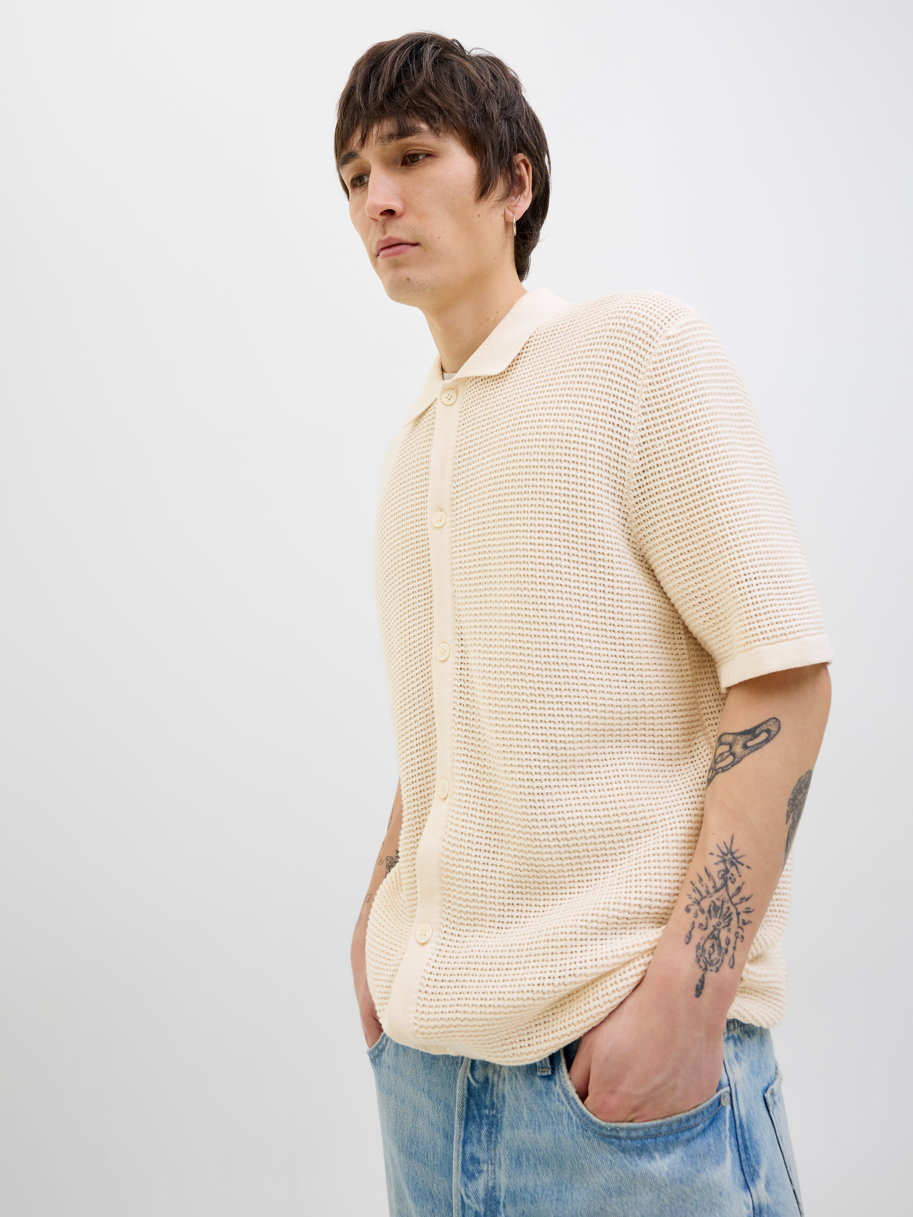 JACK & JONES JORALMERIA knit polo in sea salt - Image 7
