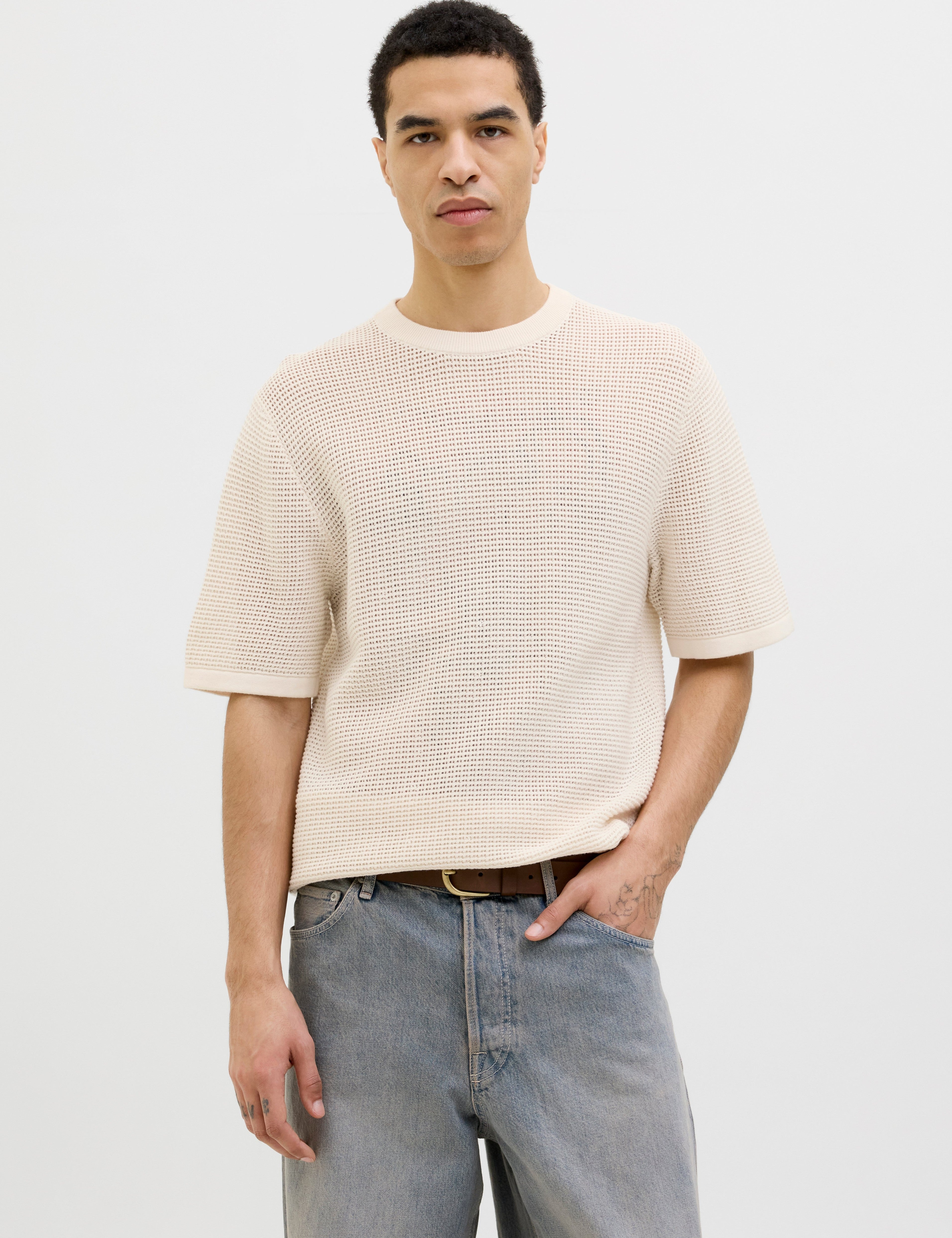 JACK & JONES JORALMERIA knit tee in sea salt - Image 1