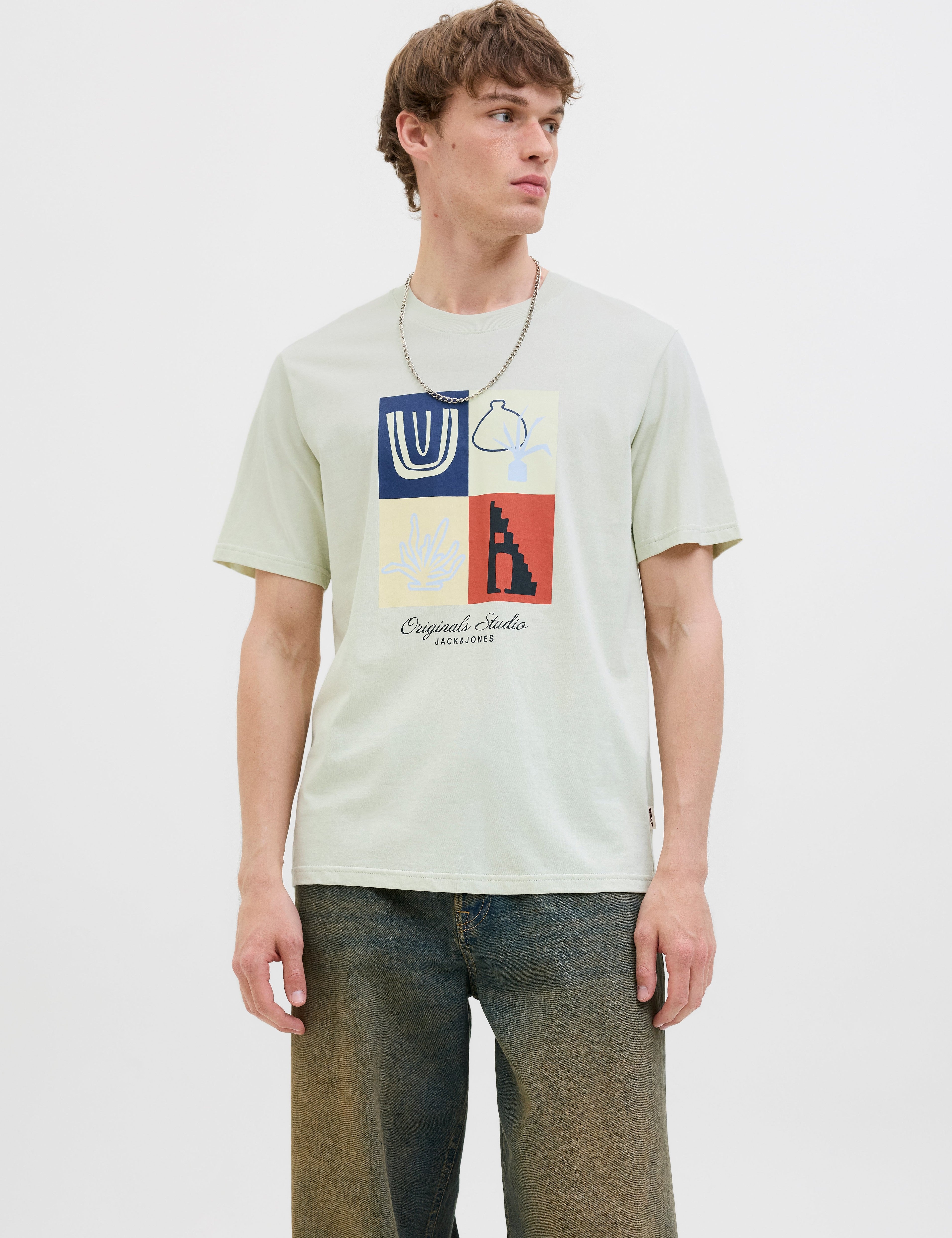 JACK & JONES JORCANGGU front branding tee in celadon tint - Image 1