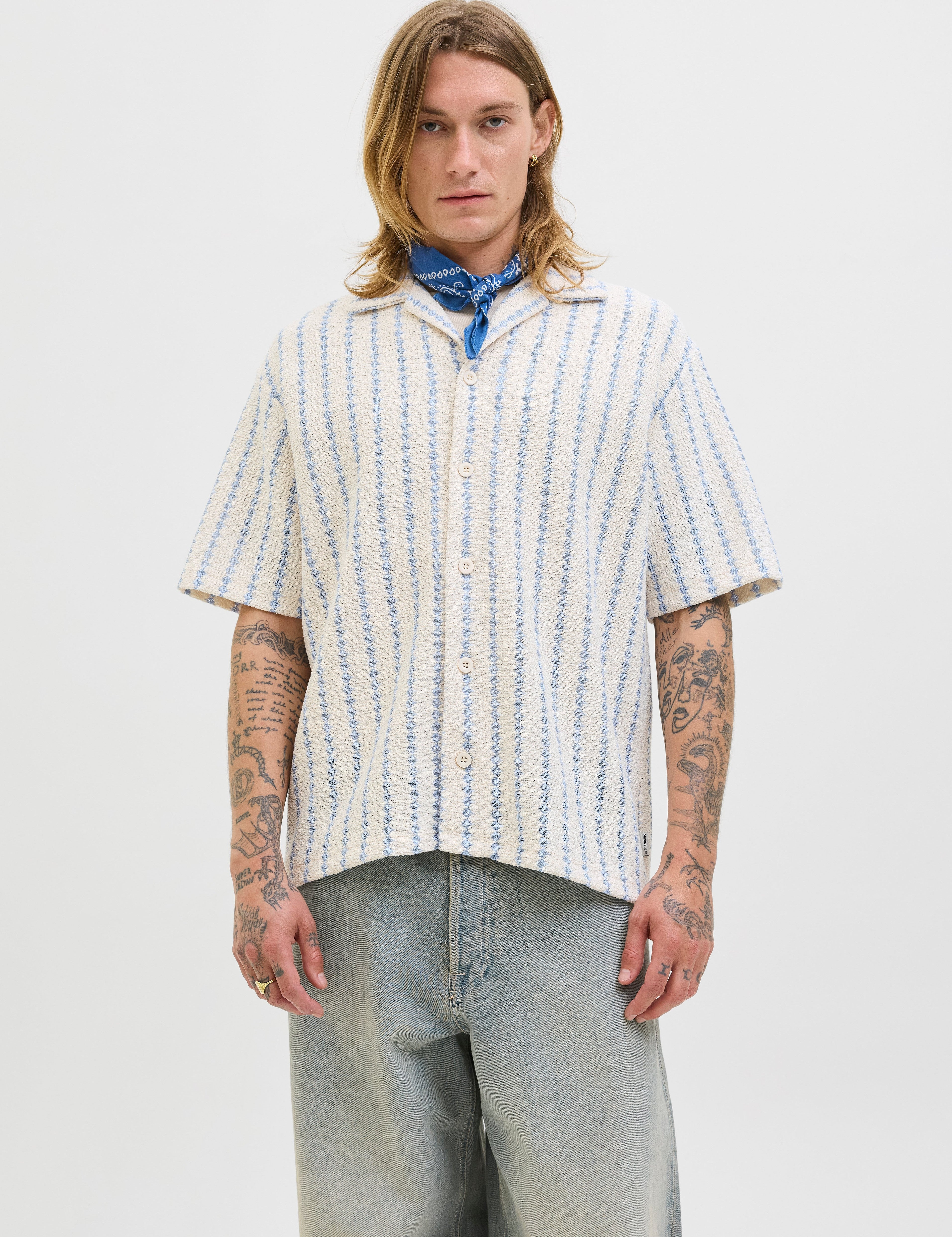 JACK & JONES JORGRAMERCY jersey resort shirt in skyway - Image 1