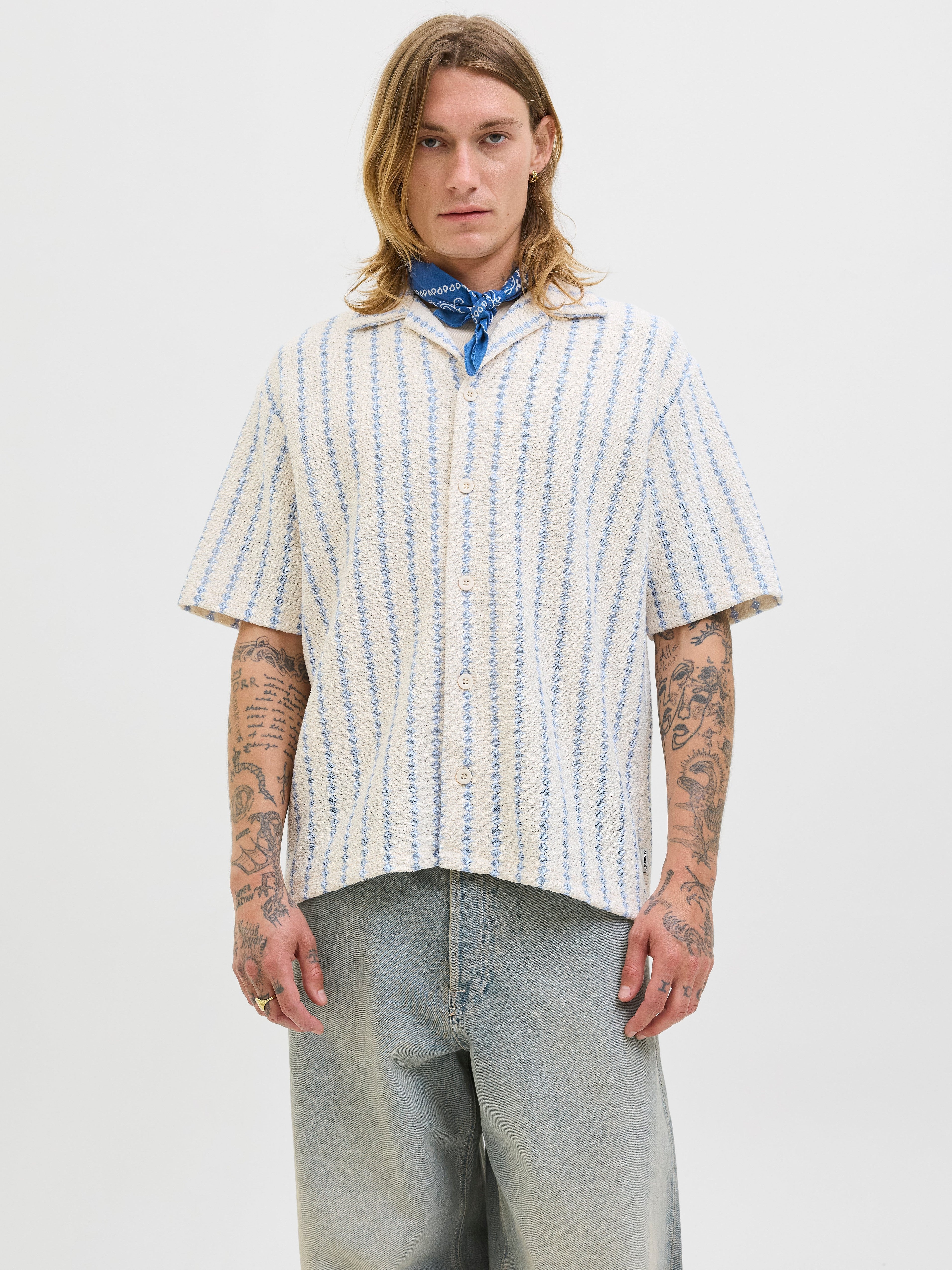 JACK & JONES JORGRAMERCY jersey resort shirt in skyway - Image 1