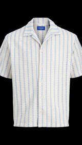 JACK & JONES JORGRAMERCY jersey resort shirt in skyway - Image 3