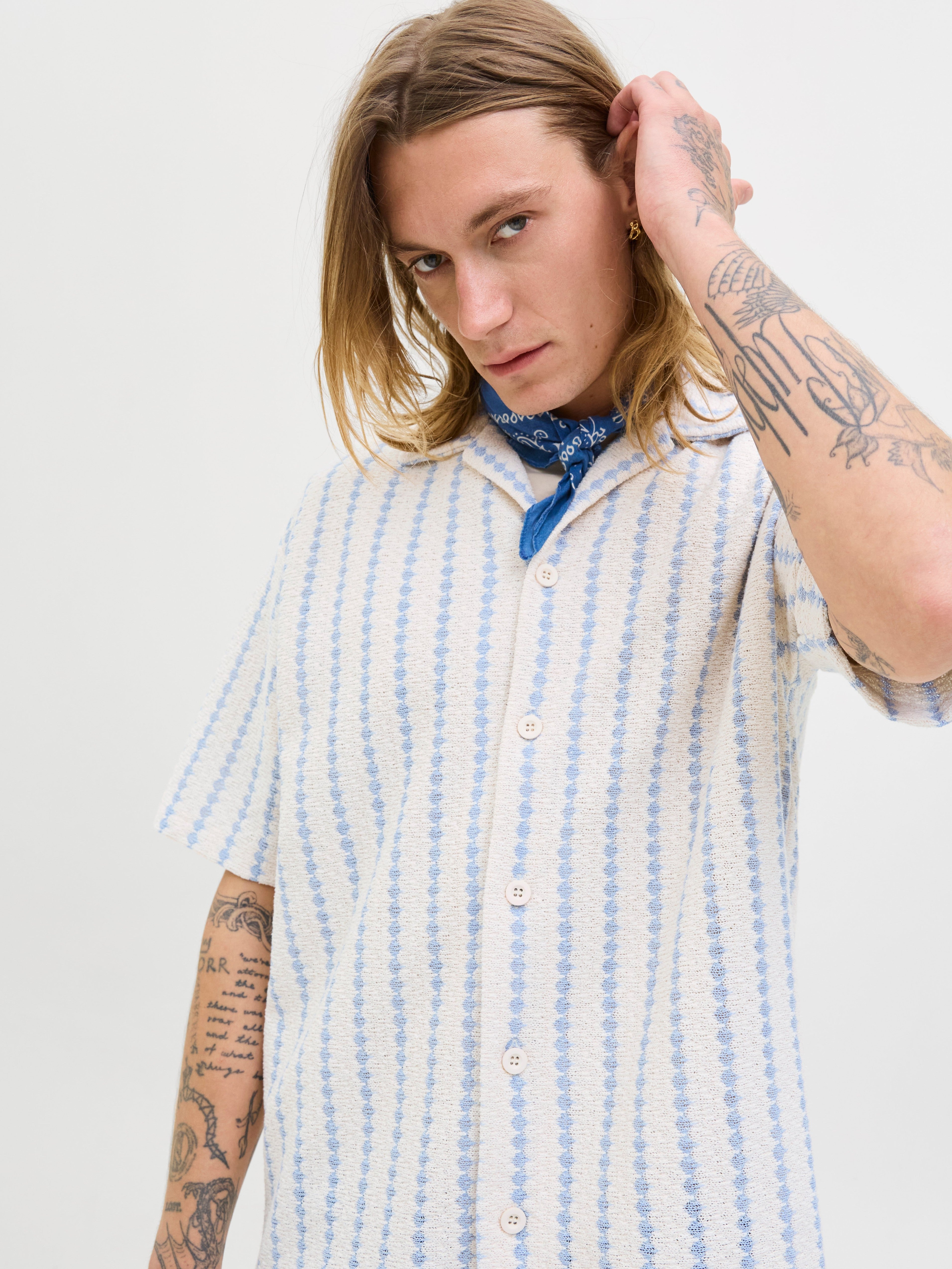 JACK & JONES JORGRAMERCY jersey resort shirt in skyway - Image 7