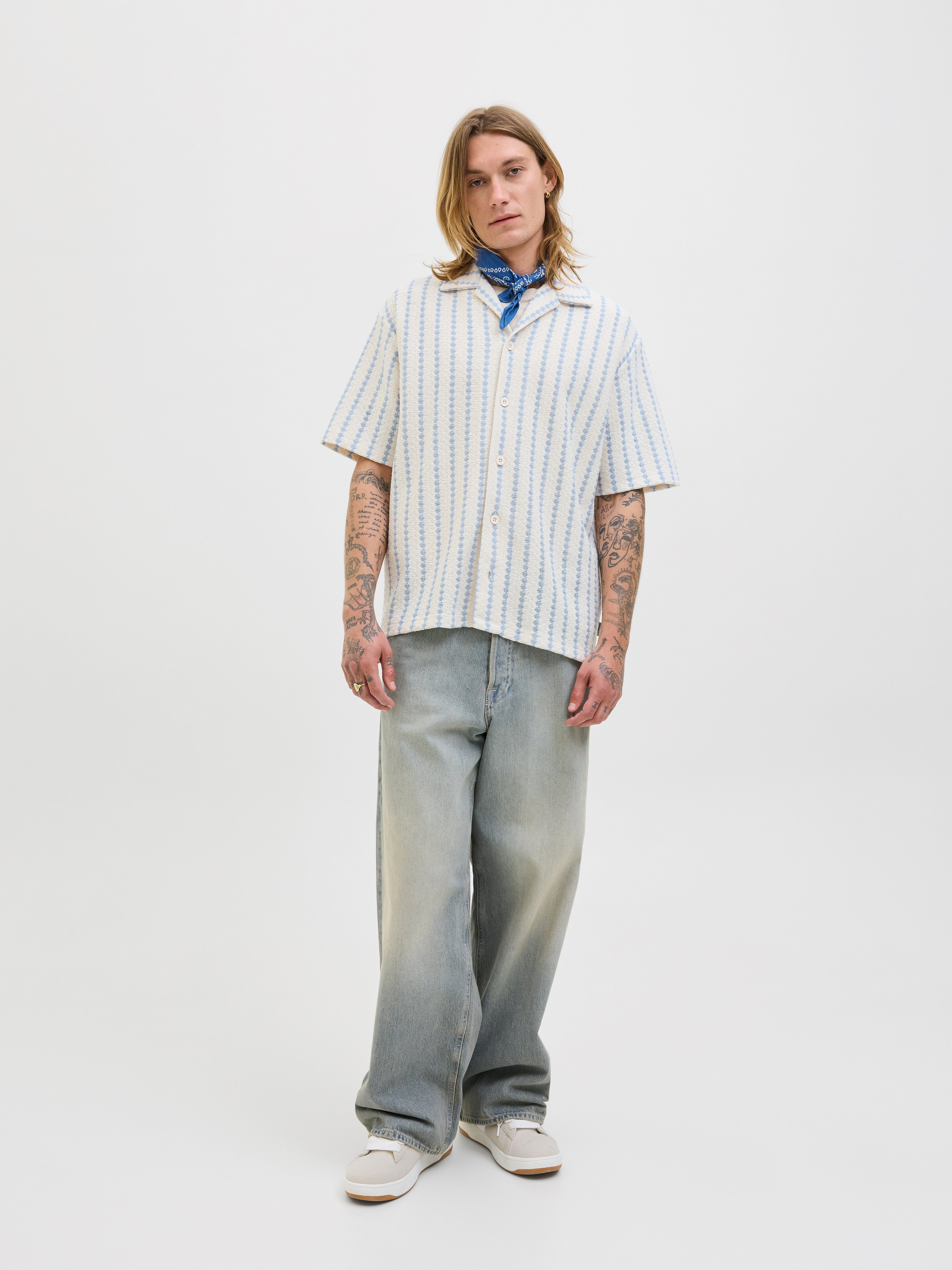 JACK & JONES JORGRAMERCY jersey resort shirt in skyway - Image 4
