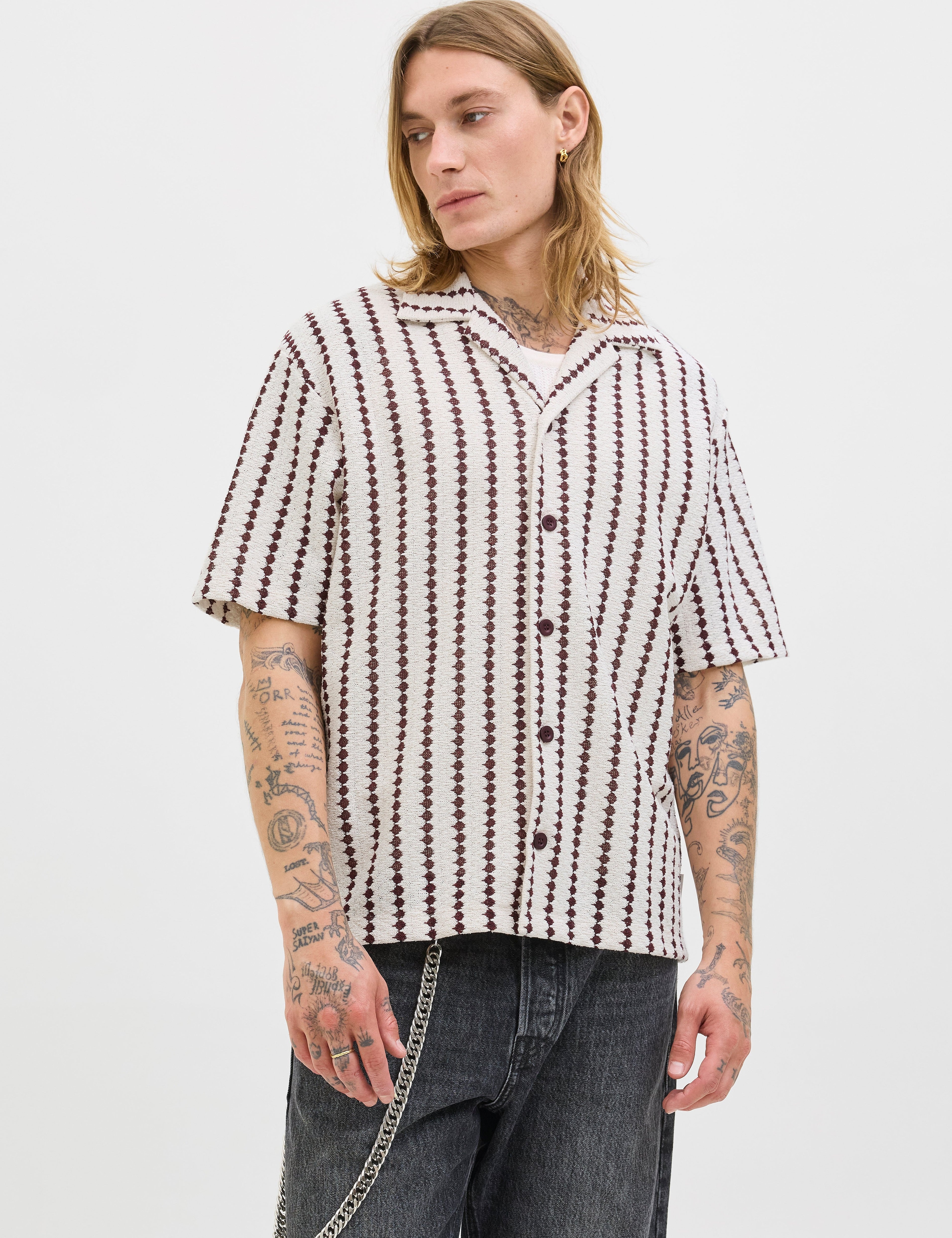 JACK & JONES JORGRAMERCY jersey resort shirt in antique white - Image 1