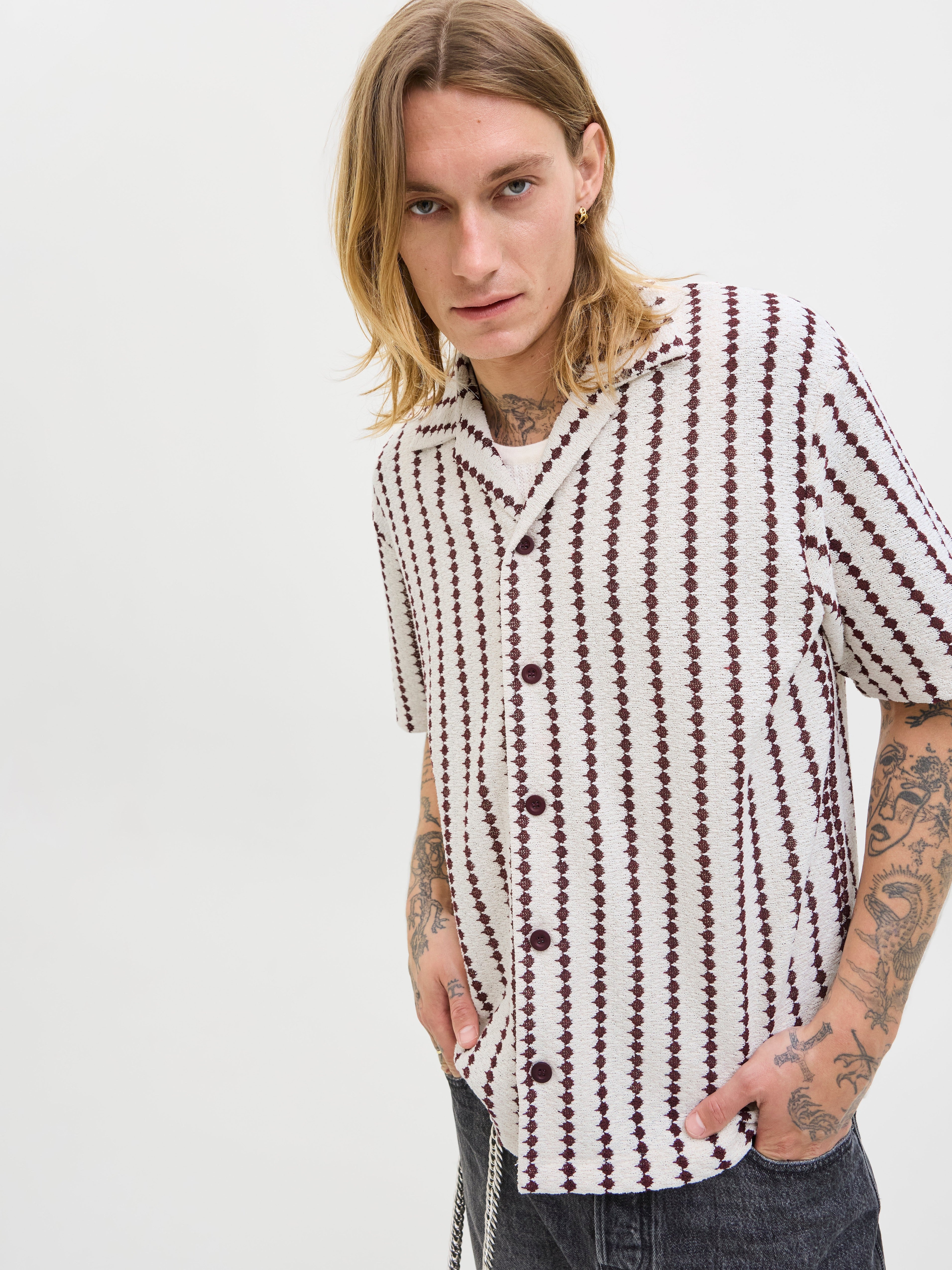 JACK & JONES JORGRAMERCY jersey resort shirt in antique white - Image 7