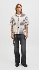 JACK & JONES JORGRAMERCY jersey resort shirt in antique white - Image 4