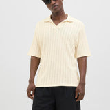 JACK & JONES JORHYDRA split neck polo in antique white - Image 1