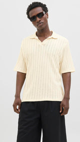 JACK & JONES JORHYDRA split neck polo in antique white - Image 1