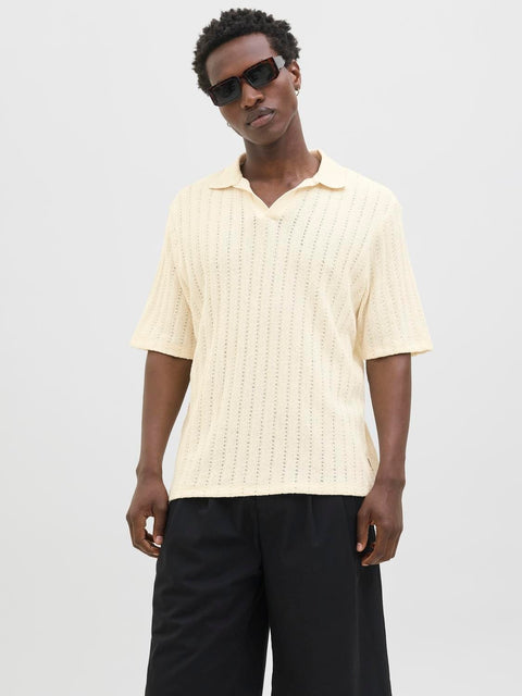 JACK & JONES JORHYDRA split neck polo in antique white
