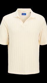 JACK & JONES JORHYDRA split neck polo in antique white - Image 3