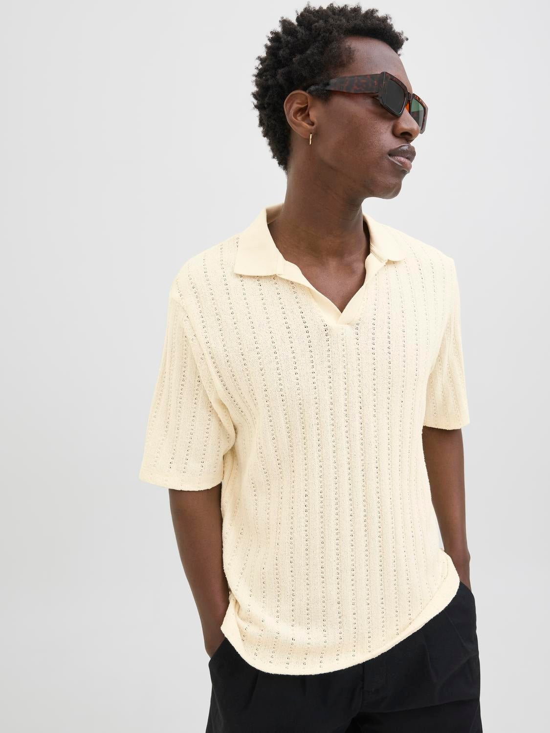JACK & JONES JORHYDRA split neck polo in antique white - Image 7
