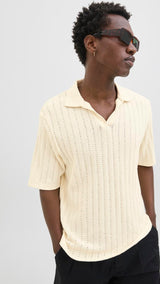 JACK & JONES JORHYDRA split neck polo in antique white - Image 7