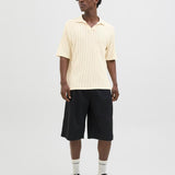 JACK & JONES JORHYDRA split neck polo in antique white - Image 4