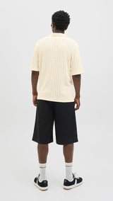 JACK & JONES JORHYDRA split neck polo in antique white - Image 2