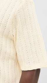 JACK & JONES JORHYDRA split neck polo in antique white - Image 5