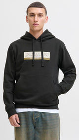JACK & JONES JORINWOOD block branding sweat hood - black