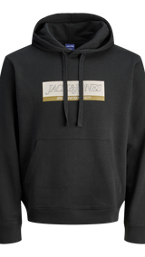 JACK & JONES JORINWOOD block branding sweat hood - black
