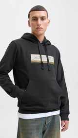 JACK & JONES JORINWOOD block branding sweat hood - black