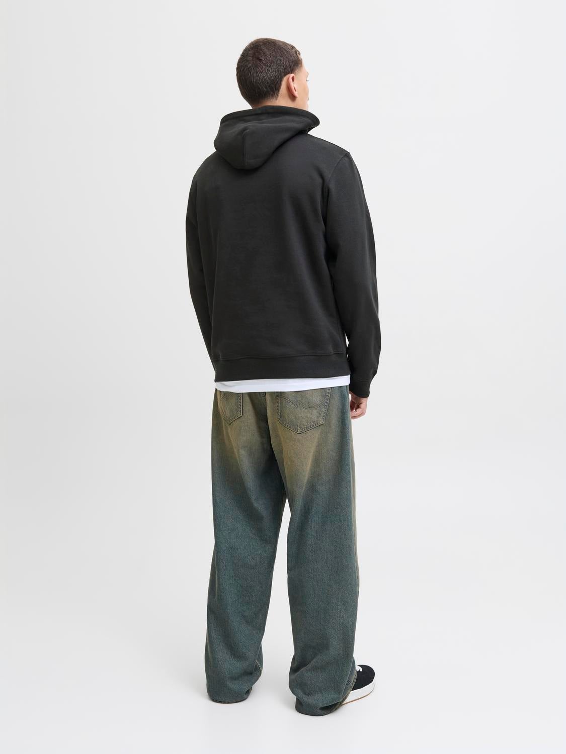 JACK & JONES JORINWOOD block branding sweat hood - black