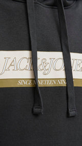 JACK & JONES JORINWOOD block branding sweat hood - black