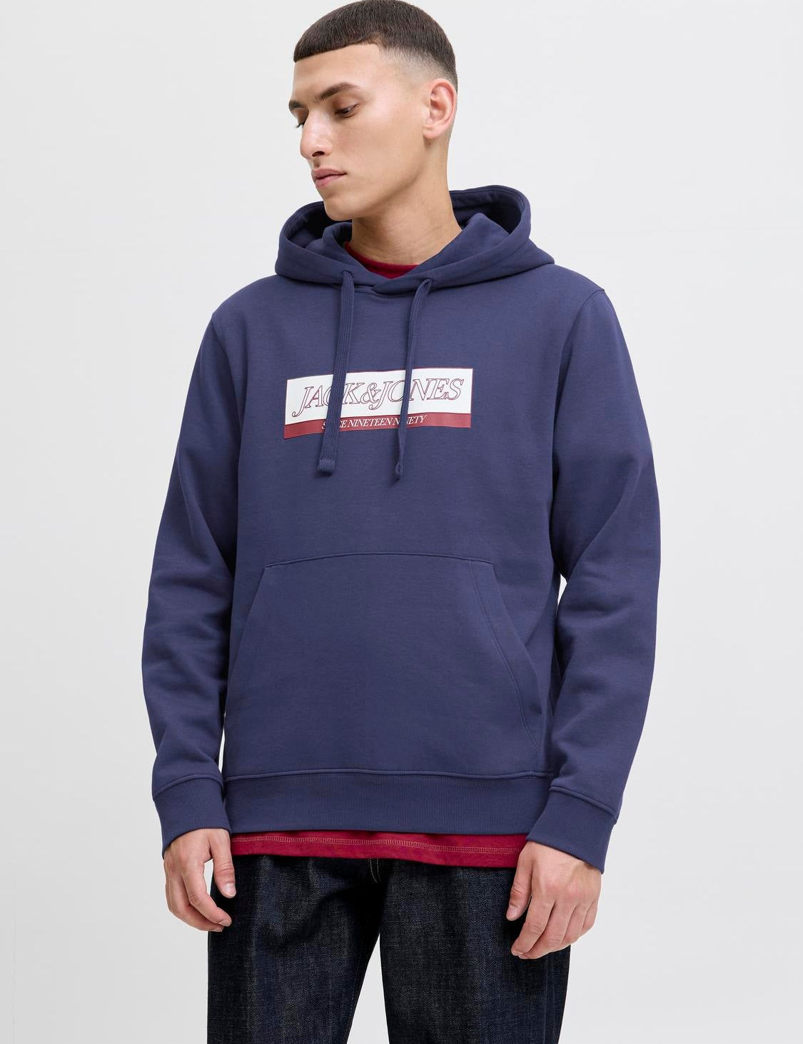 JACK & JONES JORINWOOD block branding sweat hood - ocean cavern