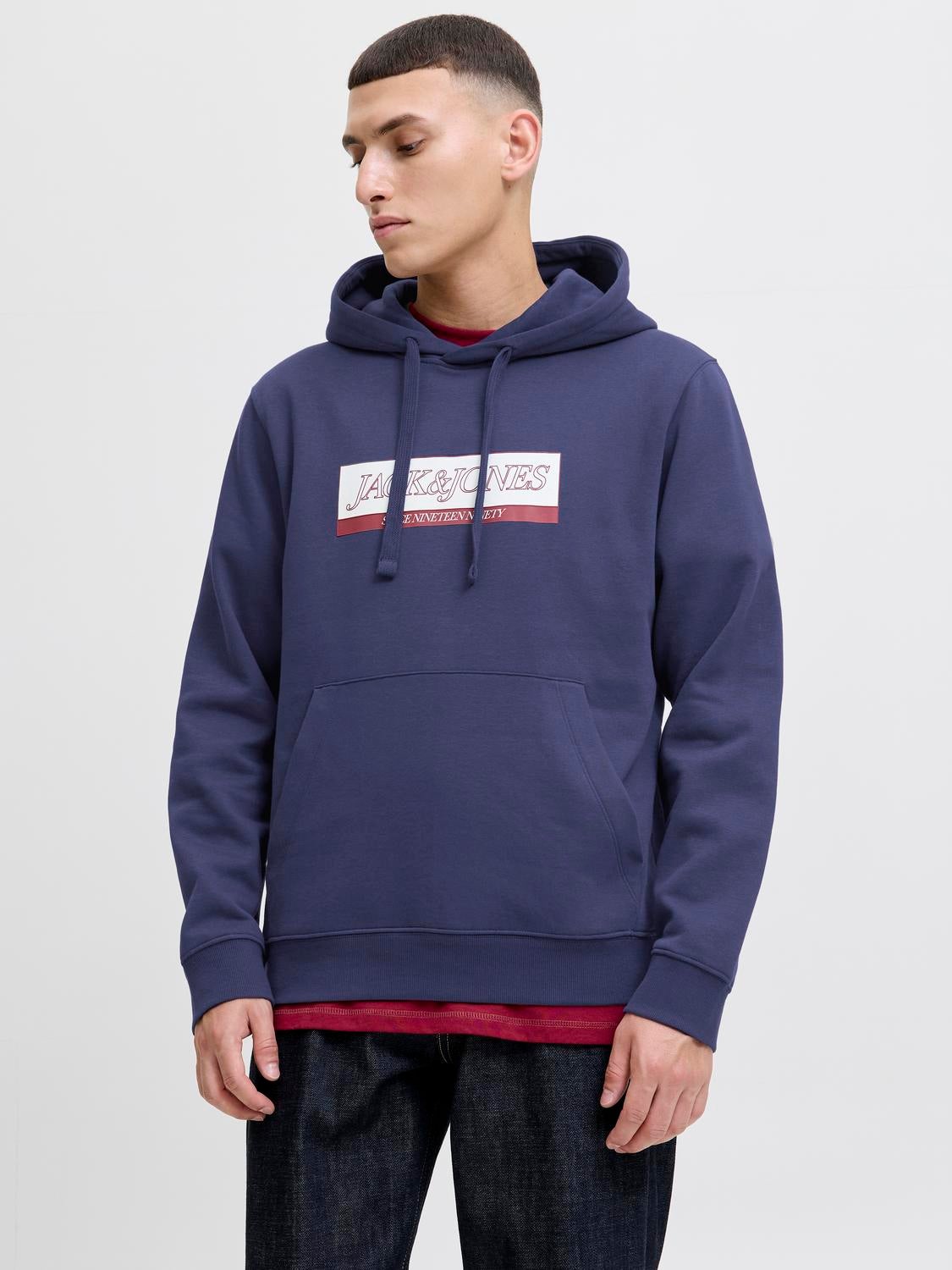 JACK & JONES JORINWOOD block branding sweat hood - ocean cavern