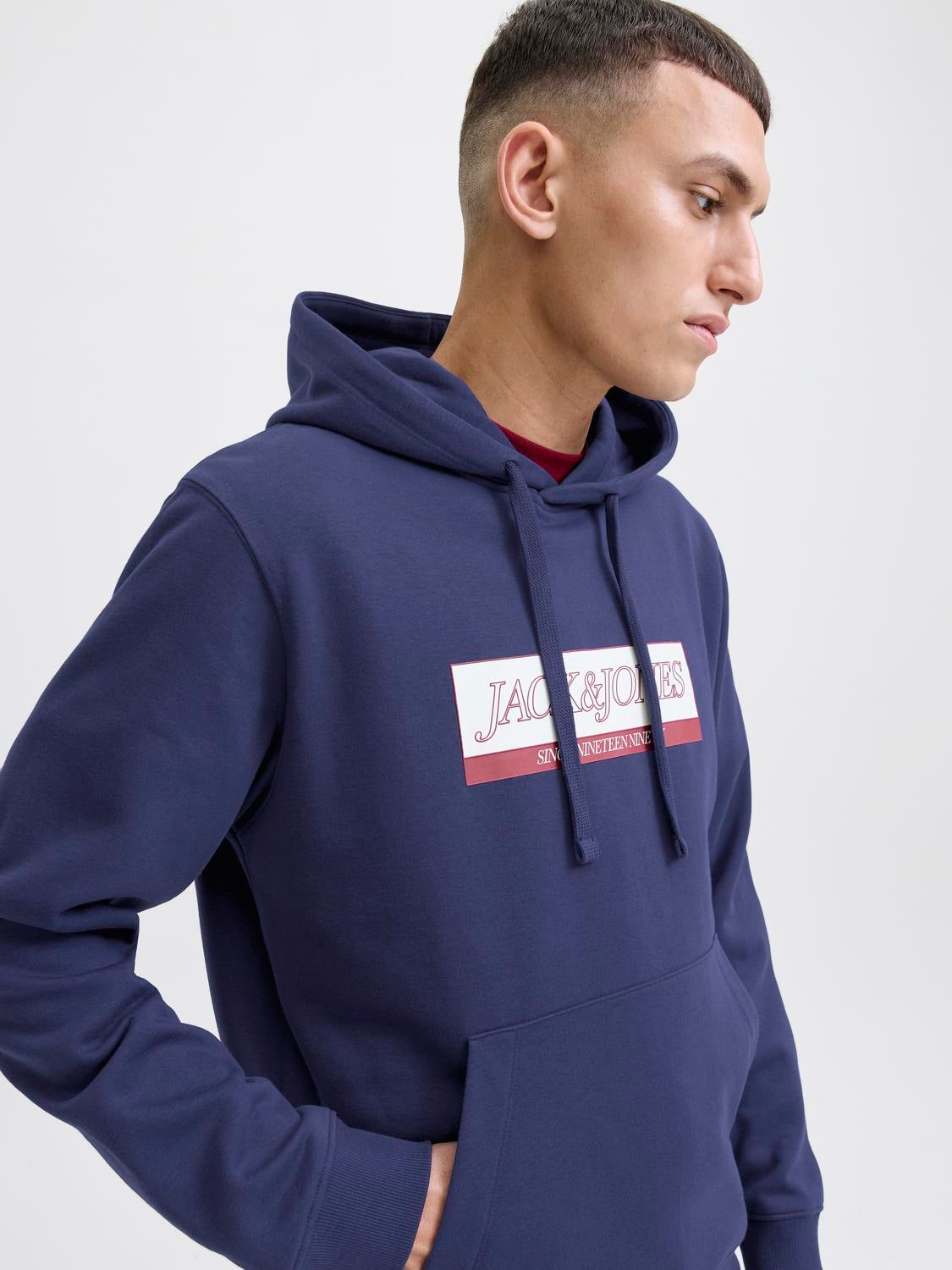JACK & JONES JORINWOOD block branding sweat hood - ocean cavern