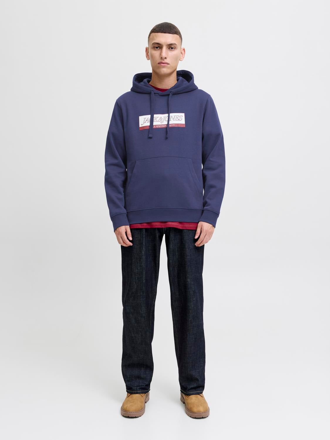 JACK & JONES JORINWOOD block branding sweat hood - ocean cavern