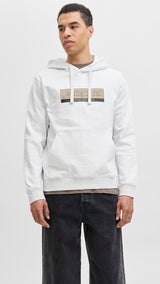 JACK & JONES JORINWOOD block branding sweat hood - bright white melange