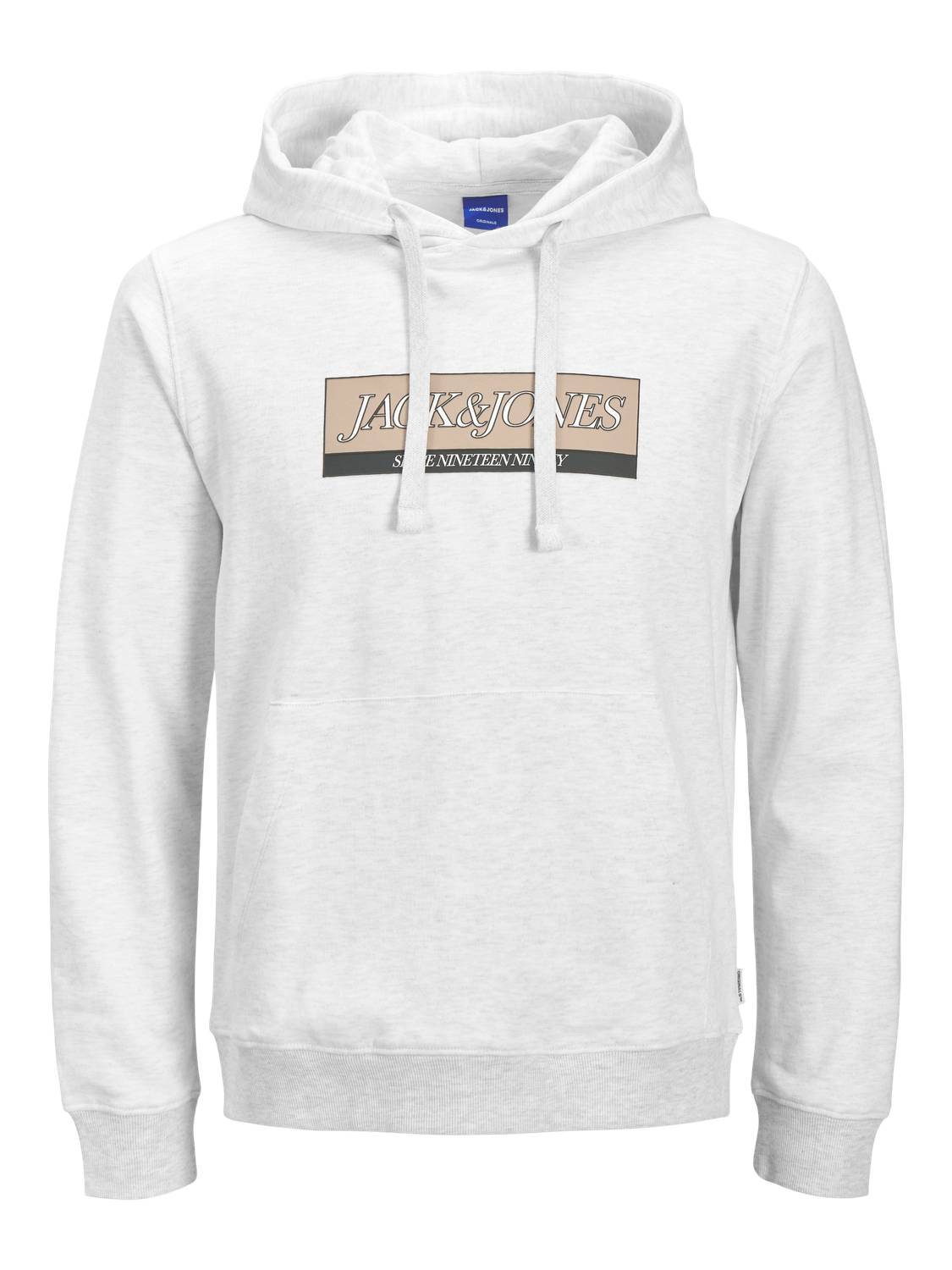 JACK & JONES JORINWOOD block branding sweat hood - bright white melange