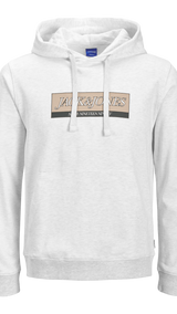 JACK & JONES JORINWOOD block branding sweat hood - bright white melange