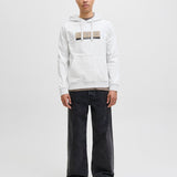 JACK & JONES JORINWOOD block branding sweat hood - bright white melange