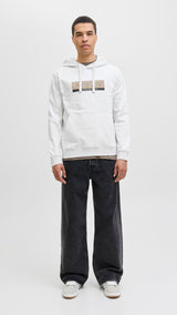 JACK & JONES JORINWOOD block branding sweat hood - bright white melange
