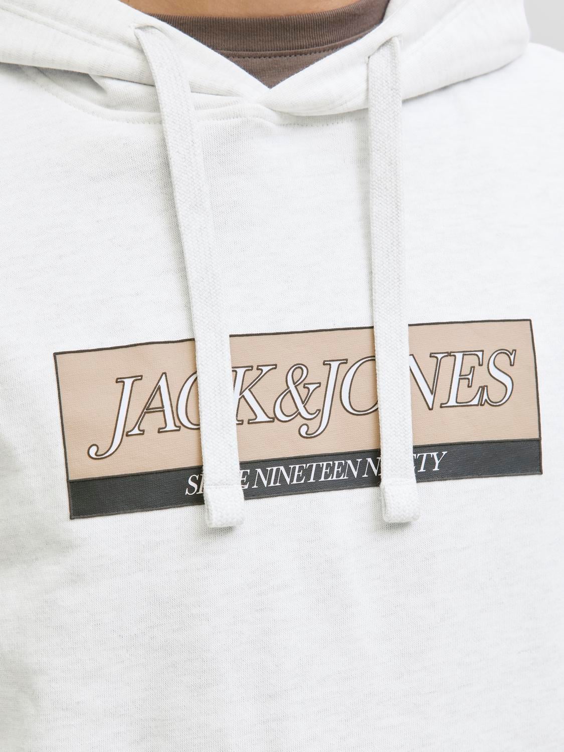 JACK & JONES JORINWOOD block branding sweat hood - bright white melange