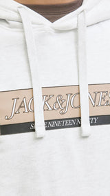 JACK & JONES JORINWOOD block branding sweat hood - bright white melange