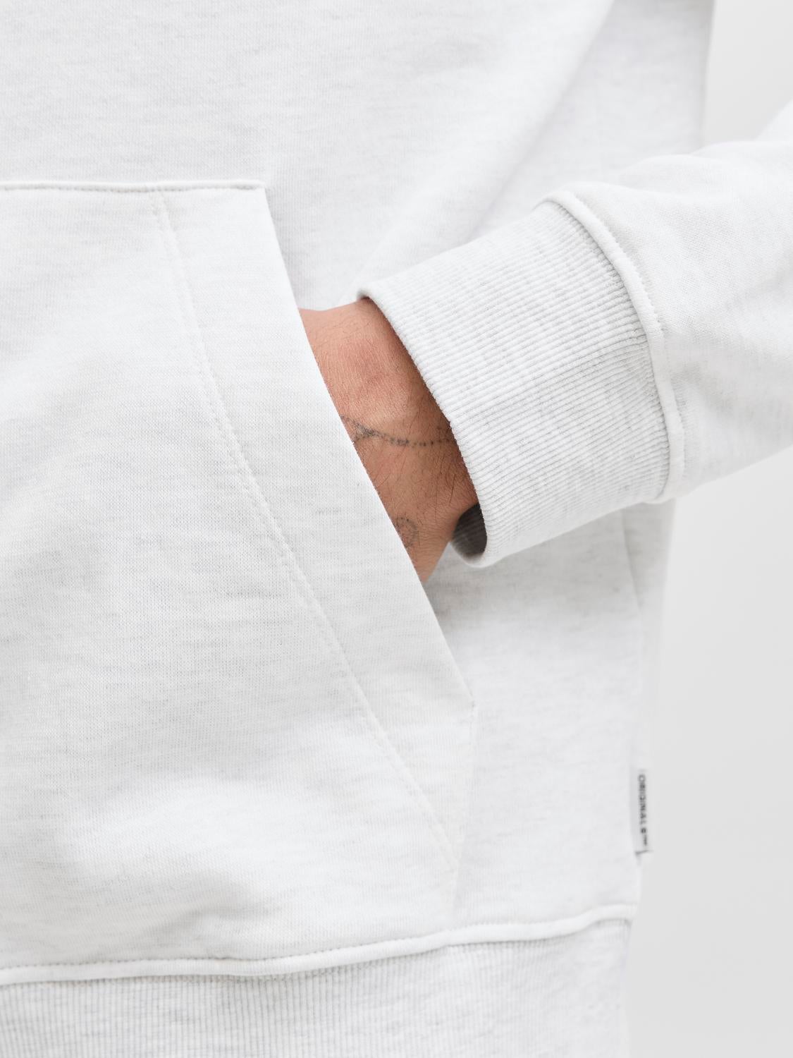 JACK & JONES JORINWOOD block branding sweat hood - bright white melange