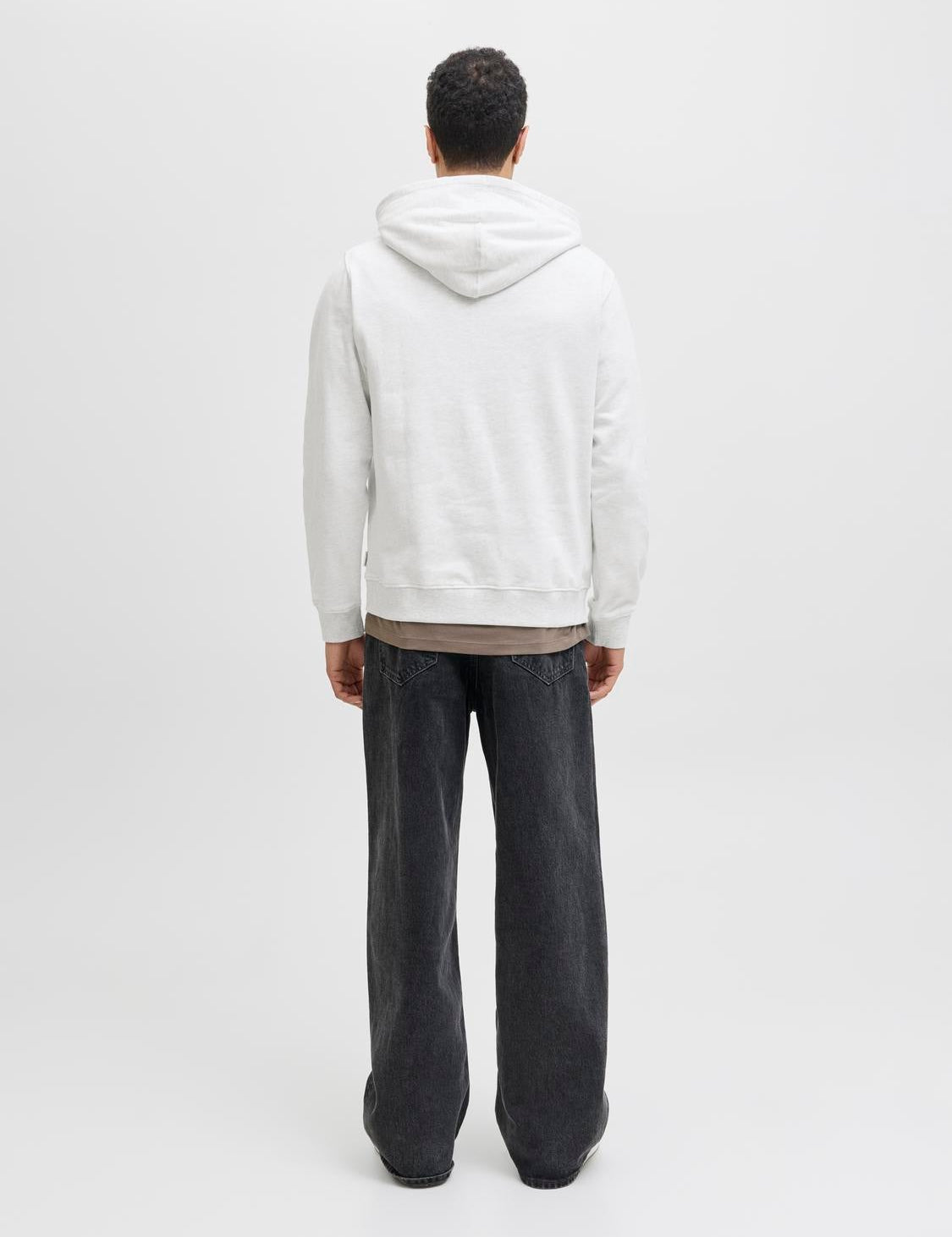 JACK & JONES JORINWOOD block branding sweat hood - bright white melange