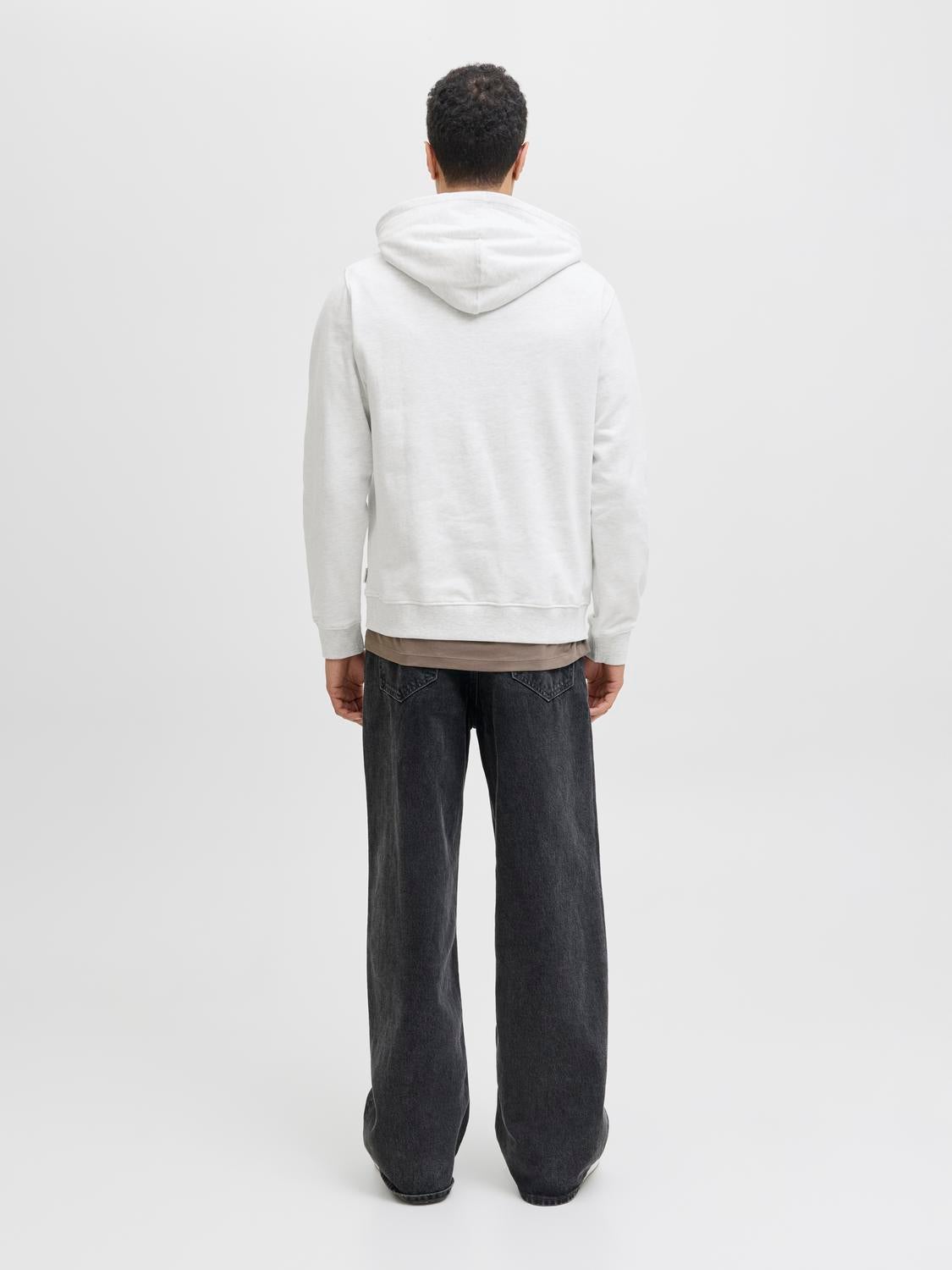 JACK & JONES JORINWOOD block branding sweat hood - bright white melange