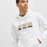 JACK & JONES JORINWOOD block branding sweat hood - bright white melange