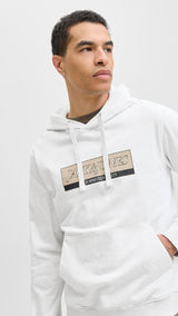 JACK & JONES JORINWOOD block branding sweat hood - bright white melange
