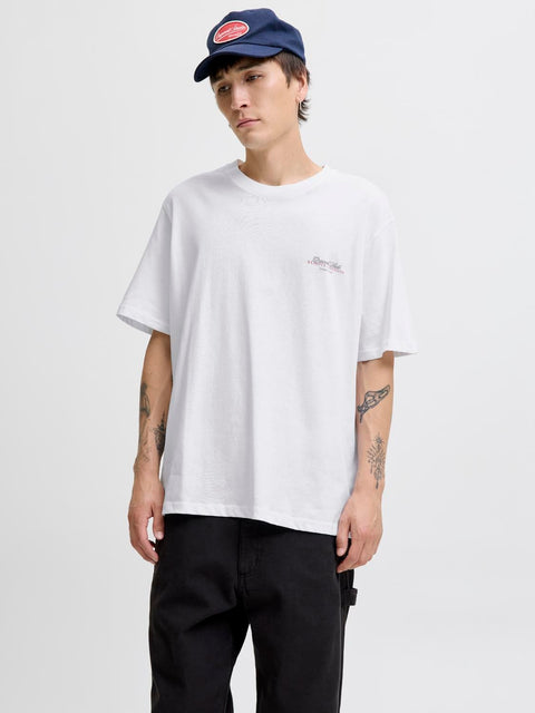 JACK & JONES JORINWOOD photo tee crew neck in bright white