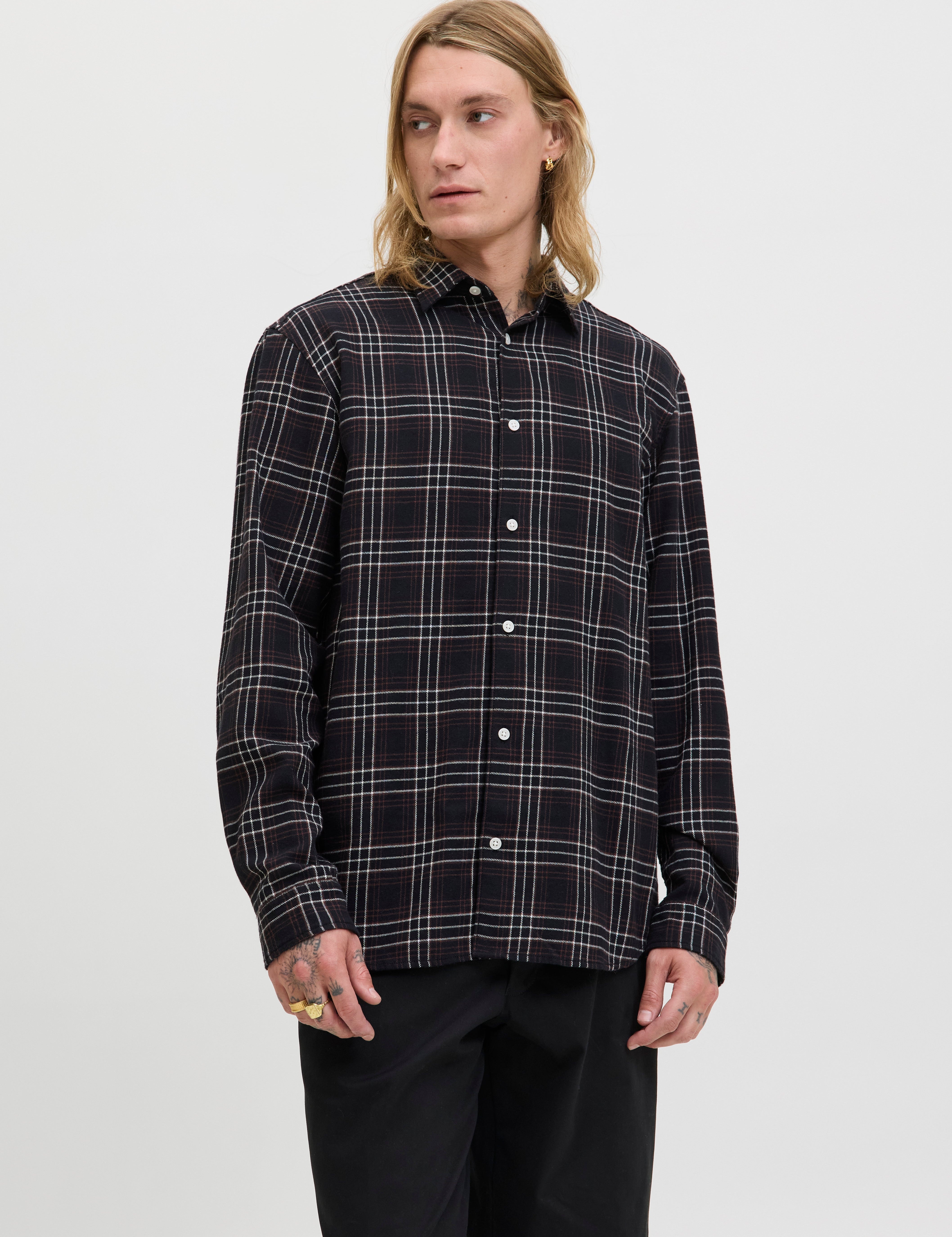 JACK & JONES JORJOSHUA flannel check shirt - pirate black